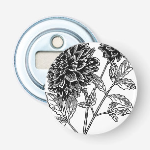 Black and White Dahlia Flowers Bottle Opener