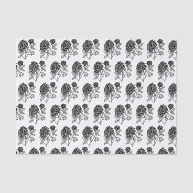 Black and White Dahlia Pattern Tissue Paper (Front)