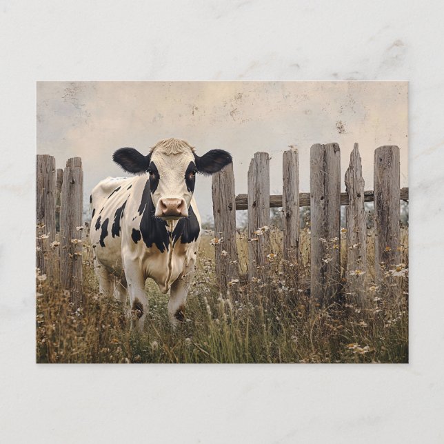 Black and White Dairy Cow Vintage Style Postcard (Front)
