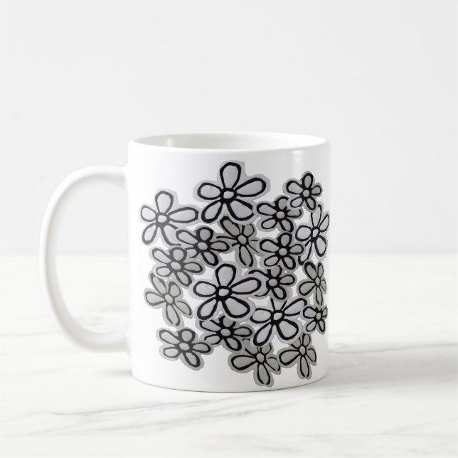 Black And White Daisies pattern Coffee Mug (Left)