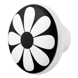 Black and White Daisy Ceramic Knob