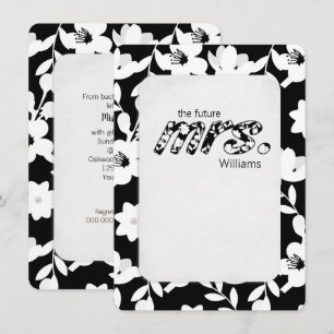 black and white daisy floral pattern invitation