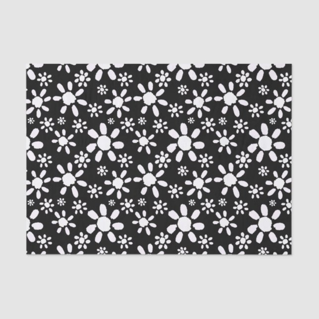 Black and White Daisy Flowers Floral Tissue Paper (Front)