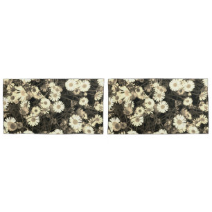 Black and white daisy photograph pillowcase
