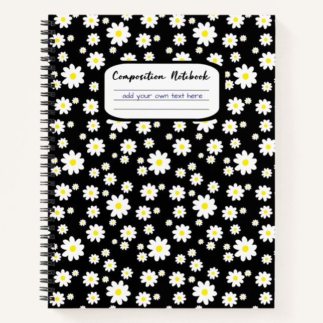 Black and White Daisy Print Composition Notebook (Front)