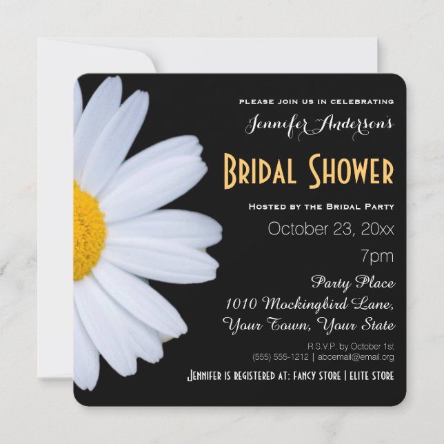 Black and White Daisy Theme Bridal Shower Invitation (Front)