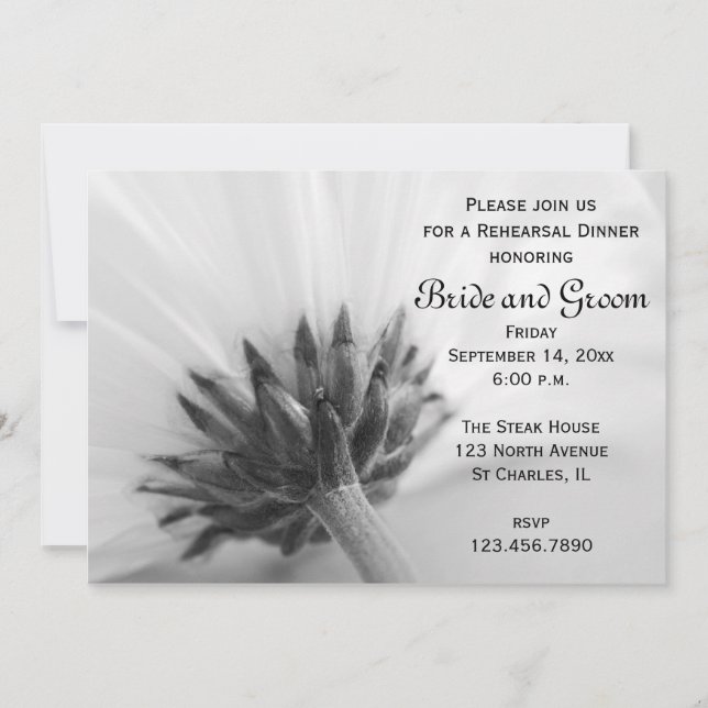 Black and White Daisy Wedding Rehearsal Dinner Invitation (Front)
