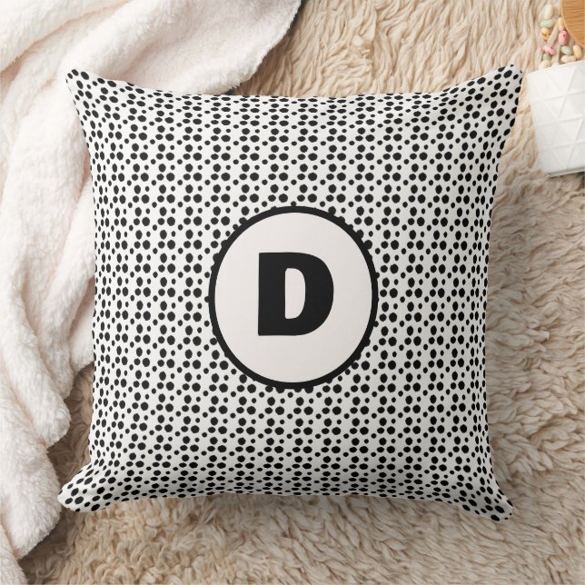black and white dalmatian cute dots monogram  cushion (Blanket)