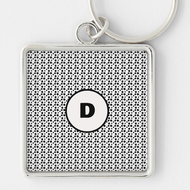 black and white dalmatian cute dots monogram  key ring (Front)