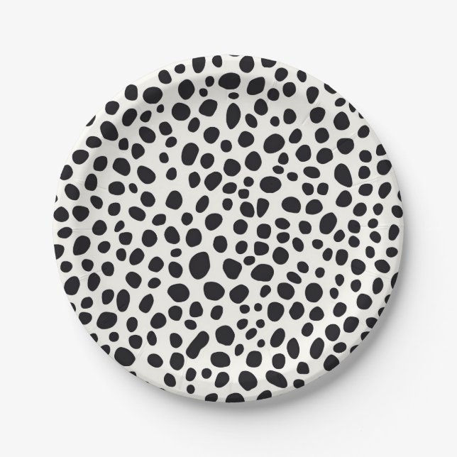 Black and White Dalmatian Dog Abstract Pattern Paper Plate (Front)