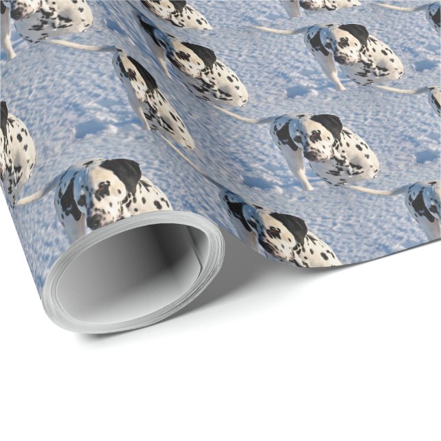 Black and White Dalmatian Dog Snowy Day   Wrapping Paper (Roll Corner)