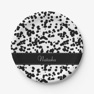 Black and White Dalmatian Spots Paper Plate