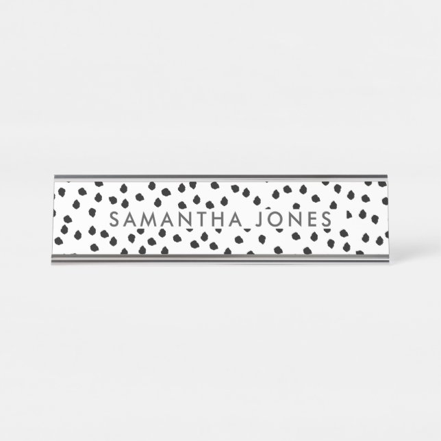 Black and White Dalmatian Spots simple modern Desk Name Plate (Front)