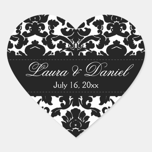 Black and White Damask 1.5" Wedding Sticker (Front)