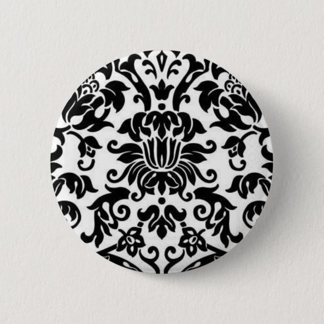 Black and White Damask 6 Cm Round Badge (Front)
