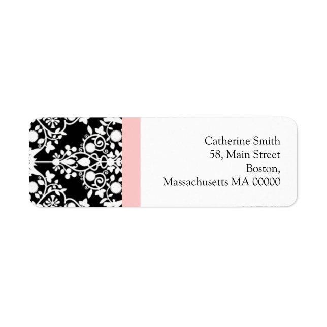 Black and White Damask Address Labels with Pink (Front)