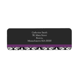 Black and White Damask Address Labels with Purple