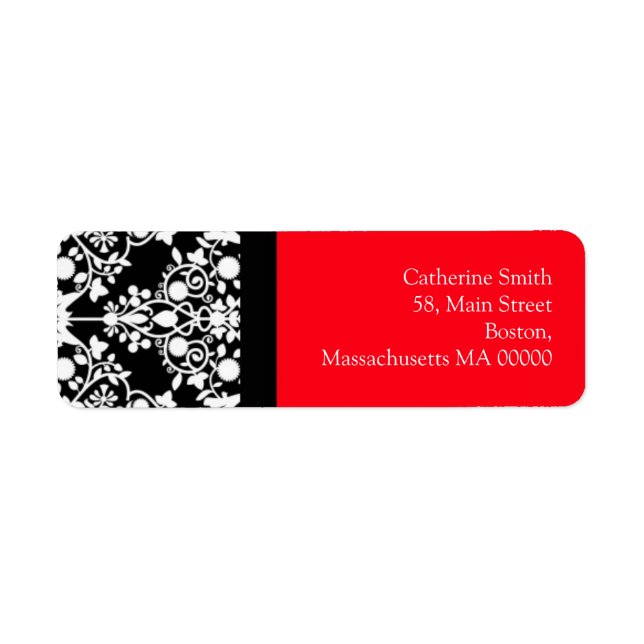 Black and White Damask Address Labels with Red (Front)
