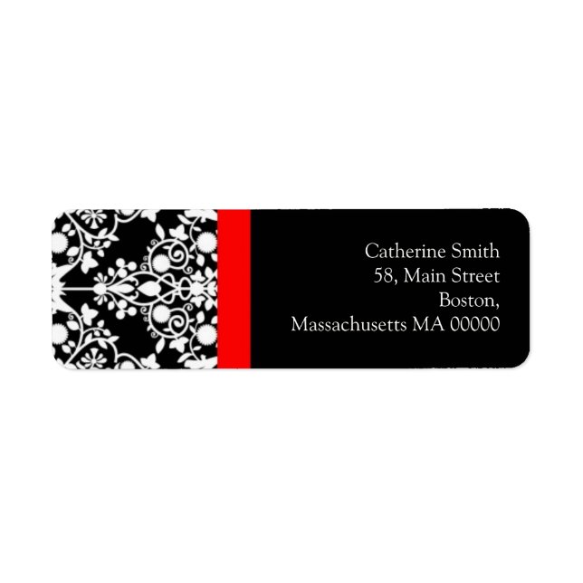 Black and White Damask Address Labels with Red (Front)