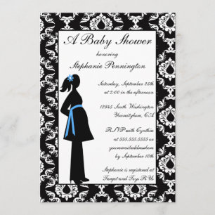 Black and white damask baby boy shower invitation