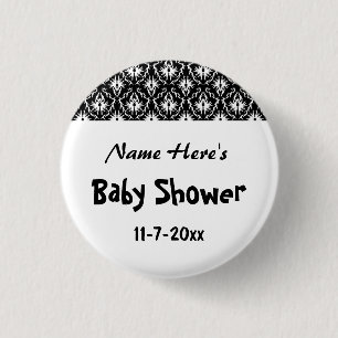 Black and White Damask Baby Shower 3 Cm Round Badge