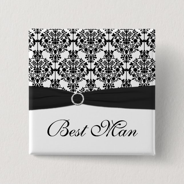 Black and White Damask Best Man Pin (Front)