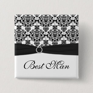 Black and White Damask Best Man Pin