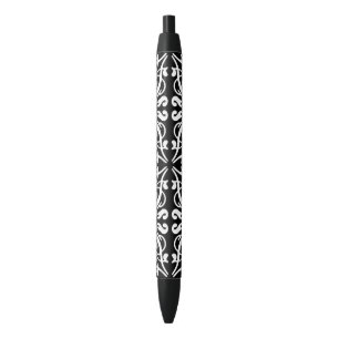 Black and white damask black ink pen