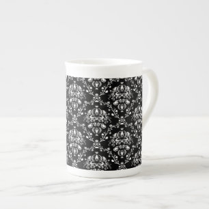 Black and White Damask Bone China Mug