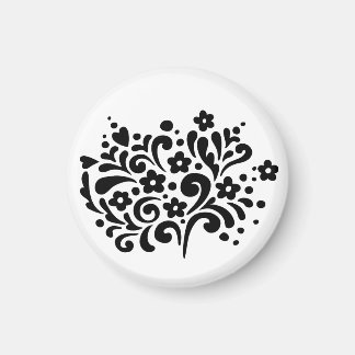 Black and White Damask Bouquet Magnet