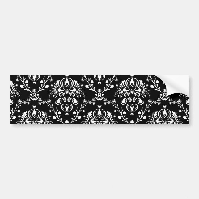Black and White Damask Bumper Sticker (Front)