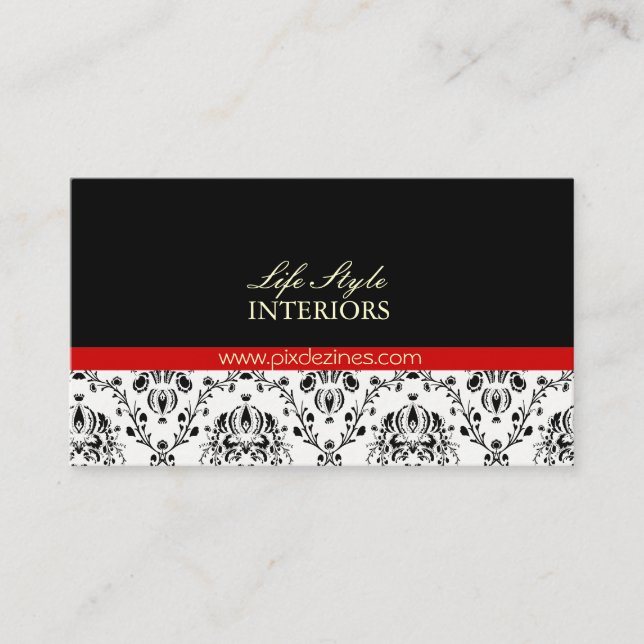 Black and White Damask Business Card (Front)