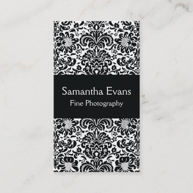 Black and White Damask Business Card (Front)