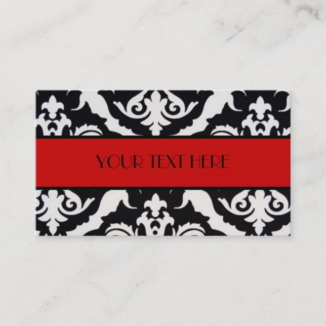 Black and White Damask Business Card (Front)