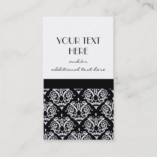 Black and White Damask Business Card (Front)