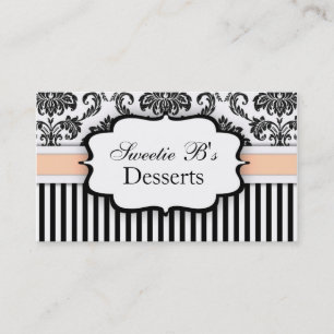 Black and White Damask Business Card with Peach