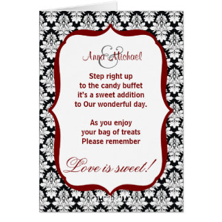 Black and White damask Candy Buffet Poem Card