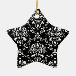 Black and White Damask Ceramic Tree Decoration
