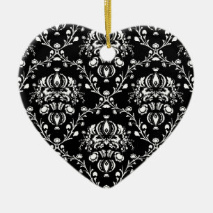Black and White Damask Ceramic Tree Decoration