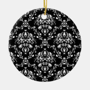 Black and White Damask Ceramic Tree Decoration