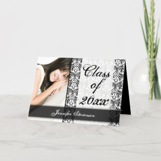 Black and White Damask Chic Graduation Annoncement Invitation