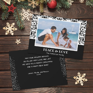 Black and White Damask Christmas Photo Holiday Card