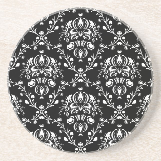 Black and White Damask Coaster (Front)