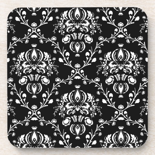 Black and White Damask Coaster (Front)
