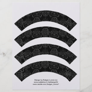 BLACK AND WHITE DAMASK CUPCAKE LINER CUTOUT linen