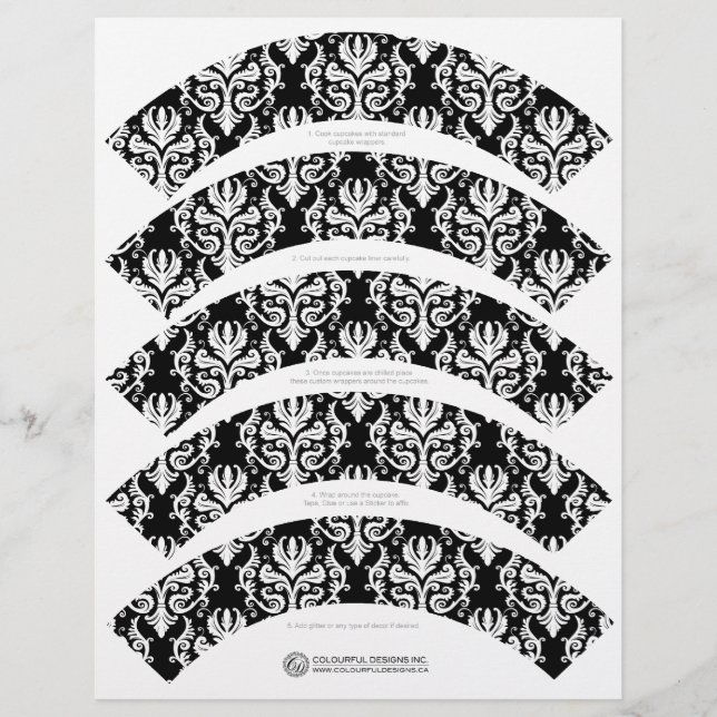 Black and White Damask Cupcake Wrappers (Front)