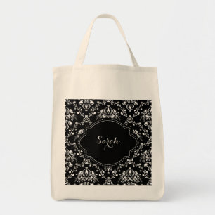 Black and White Damask Custom Tote Bag