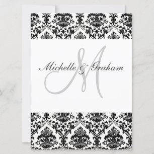 Black and White Damask Elegant Wedding Invitation