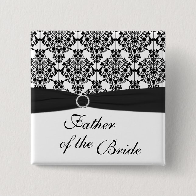 Black and White Damask Father of the Bride Pin (Front)