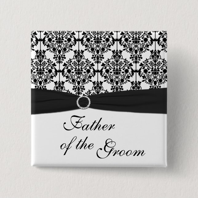 Black and White Damask Father of the Groom Pin (Front)